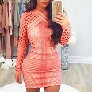 Carli Bybel x Missguided Coral Pink Lace Cut Out Bodycon Dress Size US 6